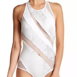 New Carmen Marc Valvo Metallic & Mesh Swimsuit 8